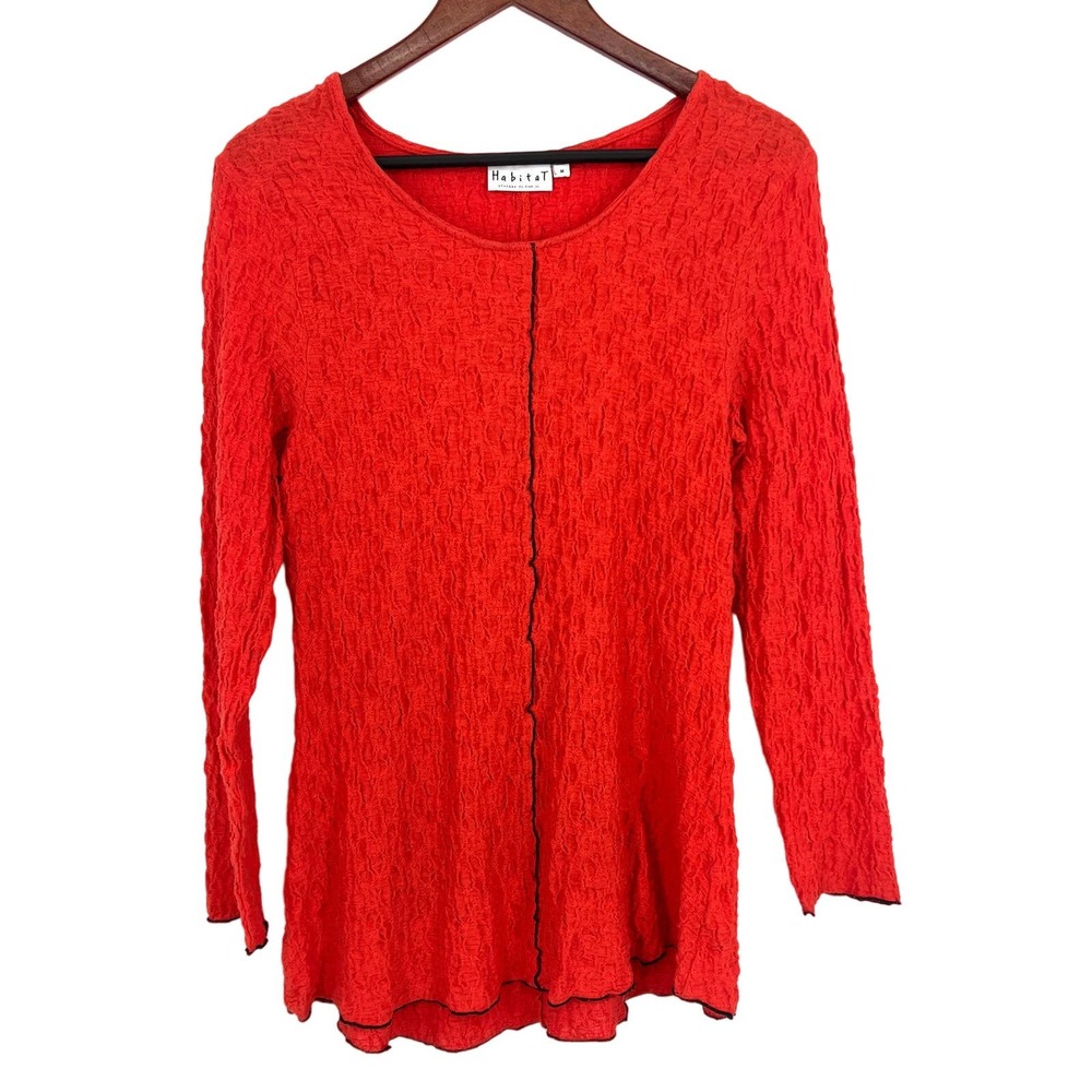 Habitat Womens Orange Size Medium Long Sleeve Blouse Shirt Top Gauze Autumn Fall
